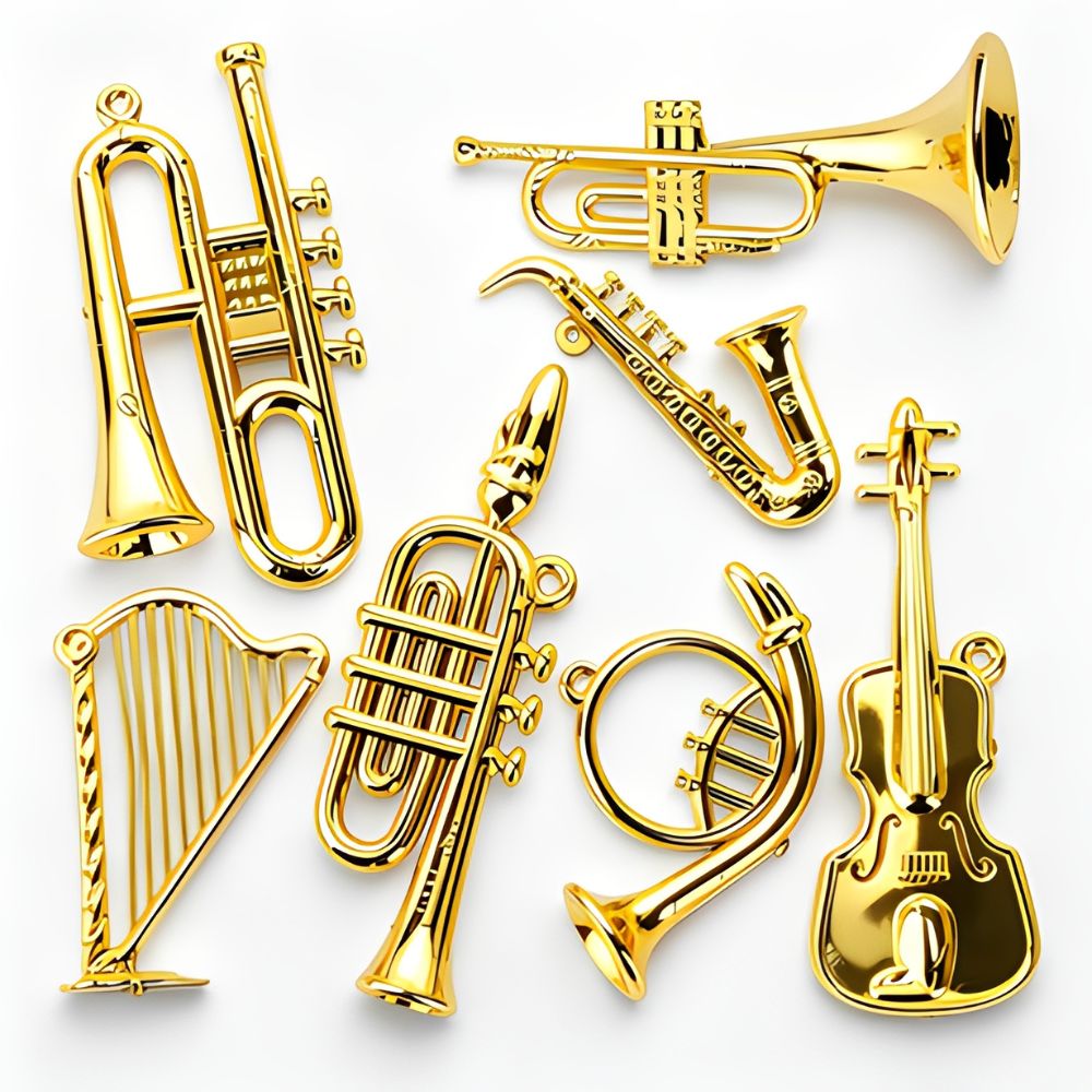 Musical Instrument Xmas Ornaments - 6/10 adet Rastgele Stil Minik Metal