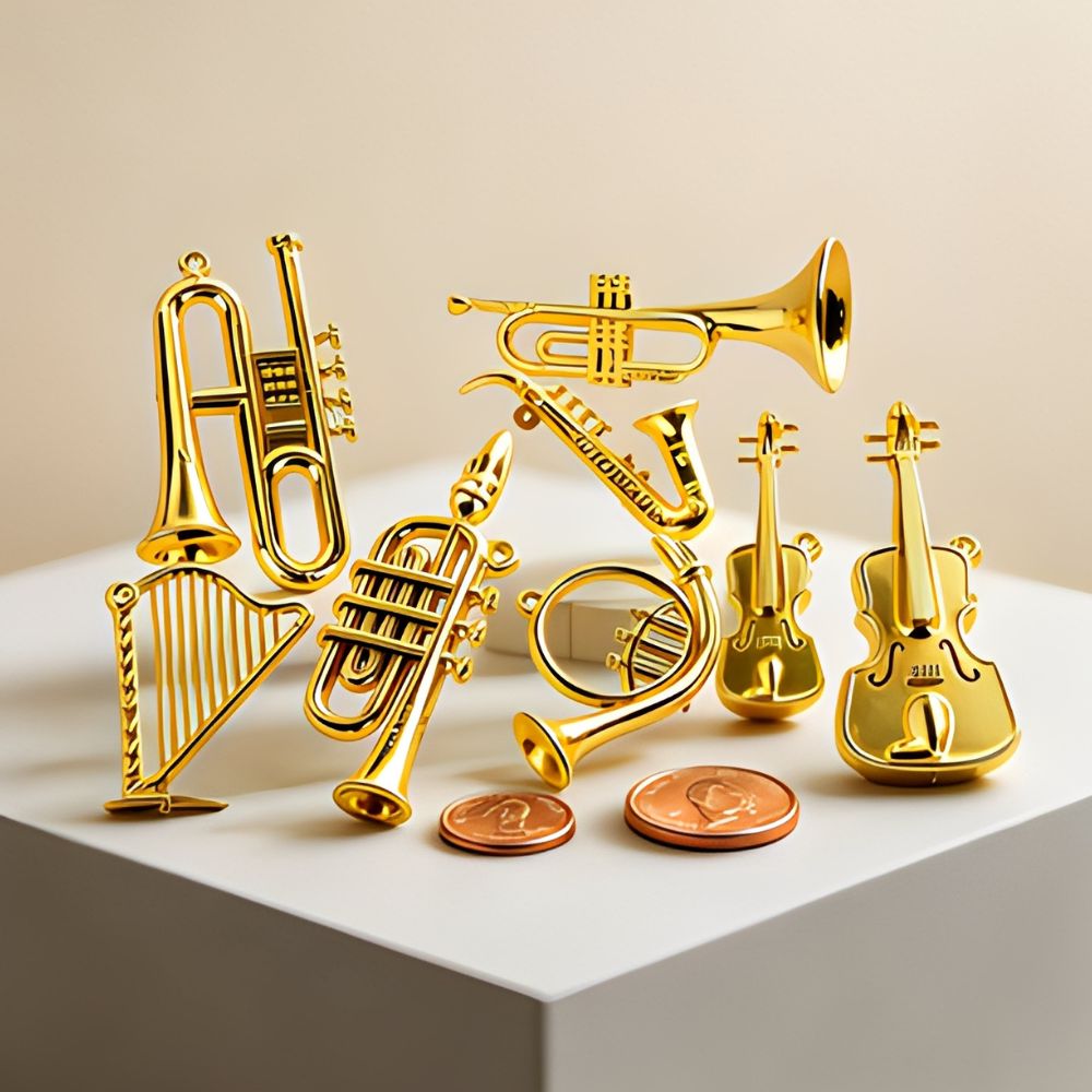 Musical Instrument Xmas Ornaments - 5/18 adet Rastgele Mini Altın Müzik